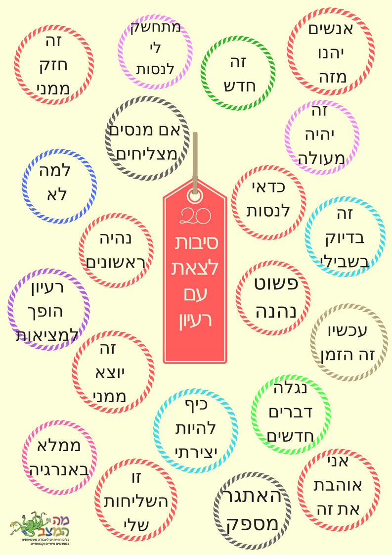 20 סיבות לצאת עם רעיון , מה עושים עם רעיון חדש